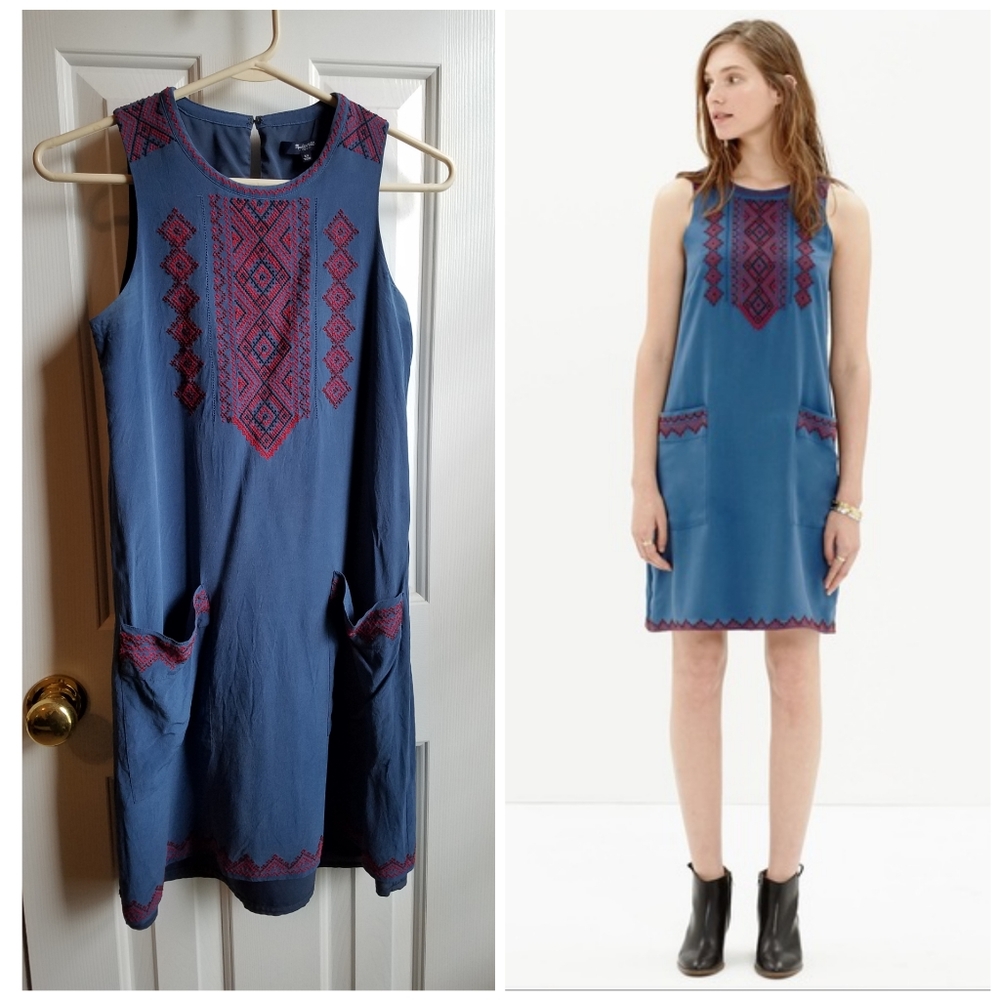 EUC Madewell Embroidered Silk Tunic Dress